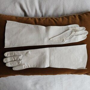 Vintage Washable White Leather Long Evening Gloves Made in Italy – Sz 7